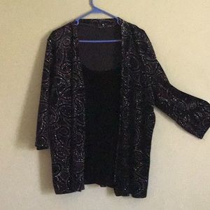 Velour one piece but looks like two, sparkly top.